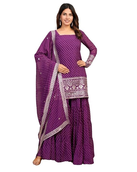 kayra international Traditional Georgette Lehriya Print Sharara Suit Set | Sharara with dupatta | Fancy Suit for Woman-picture-39