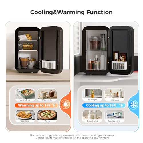 Image of YASHE Mini Fridge, 6 Liter /8 Can 110V AC /DC Portable Thermoelectric Cooler Refrigerators for Bedroom, Skincare, Beverage, Office, Dorm Room and Car, Black