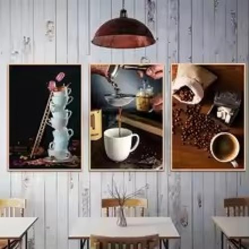 Peinture sur toile café au lait vintage 70x90cm avec cadre pour mur de bar