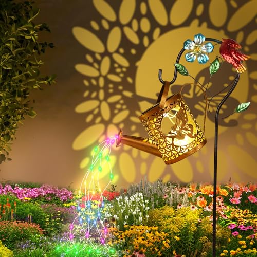 vsshe Regadera Solar Luces Decoraciones de Jardín, IP65 Impermeable, Luces de hadas vintage para patio, balcón, terraza, decoración de jardín(luz de color)