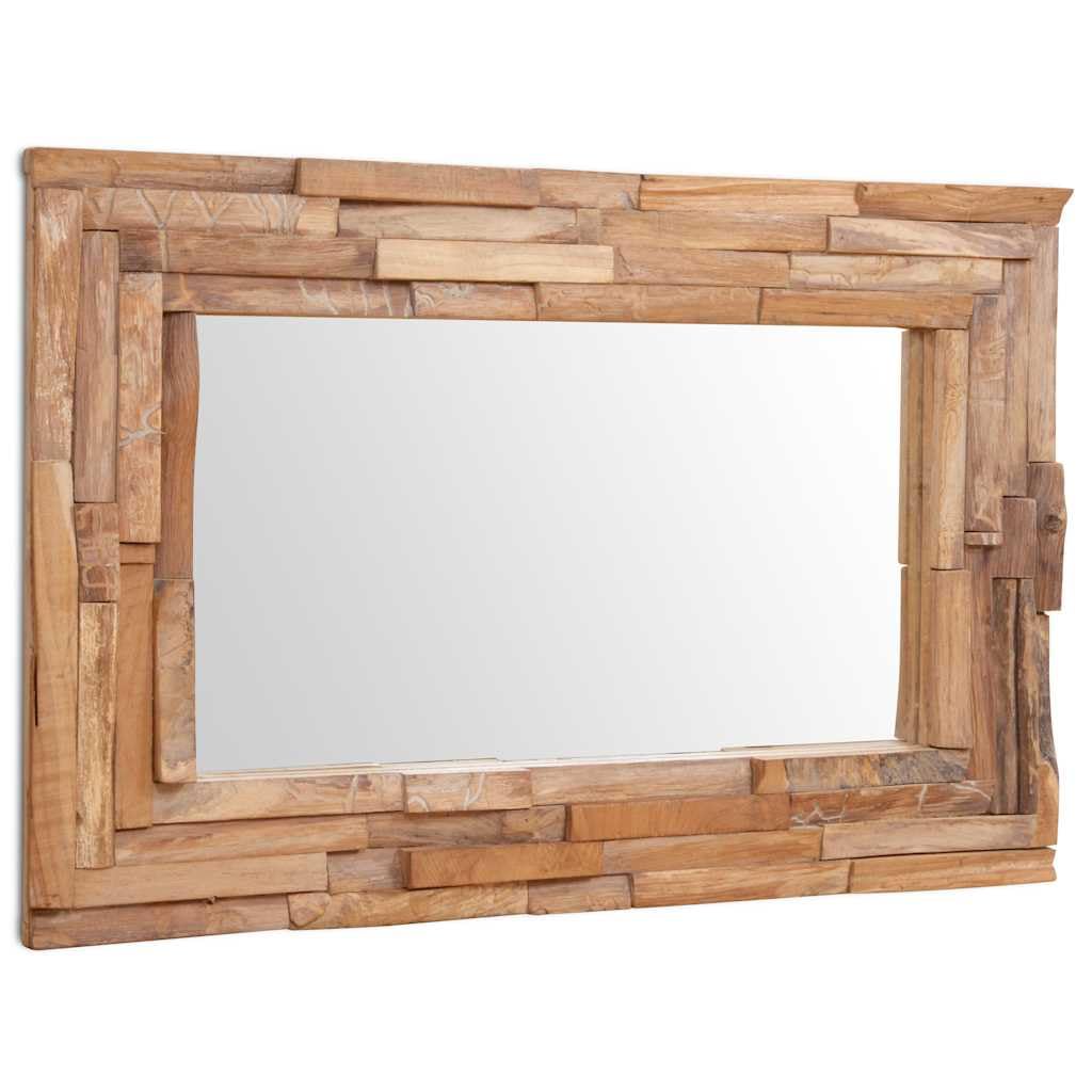 Specchio decorativo in teak 90 x 60 cm rettangolare con cornice in legno, specchio da parete da appendere, moderno specchio da parrucchiere, facile da pulire, specchio da trucco senza