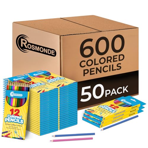 Rosmonde Colored Pencils Bulk 50 Sets (600 Pencils) 12 Assorted Colors