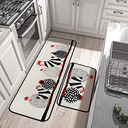 Xsinufn Rooster Farmhouse Kitchen Rugs Set 2 Piece Colorful Summer Decorative Rug For Kitchen Low-Profile Floor Mats Decorations For Home Kitchen (17"X48"+17"X30" Grey Rugs) #TOP3