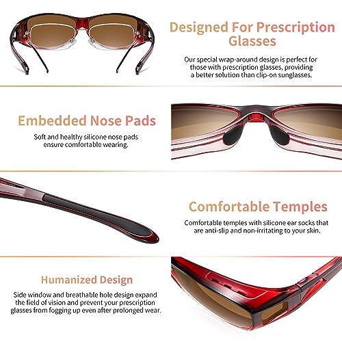 GEGURI Fit Over Glasses Sunglasses for Men Women Polarized, Classic Wrap Around Design Eyewear UV400 Protection4