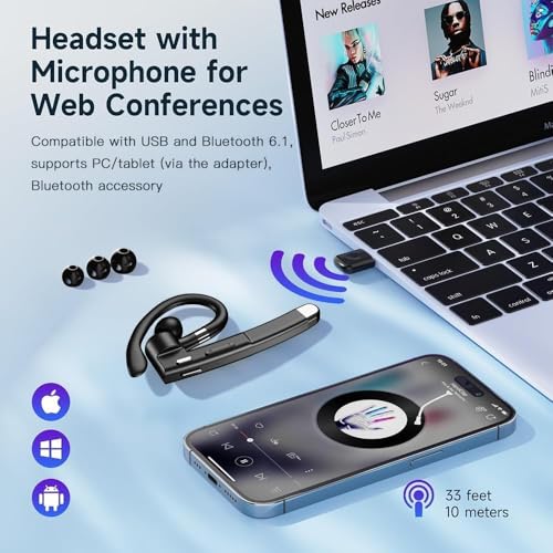 Image of Hsility Bluetooth Headset with USB Type C 270 Degrees Rotatable Microphone for Truck Driver Bussiness and Travel