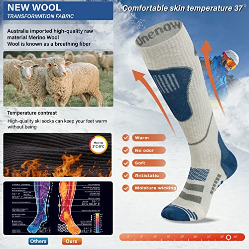 Image of Merino Wool Ski Socks 2 Pairs, Thermal Knee High Warm Socks for Snowboarding, Hiking, Cold Weather, Snow, Hunting
