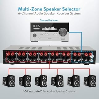 Pyle 6 Channel Speaker Selector Switch - Multi Zone A B Speaker Distribution Controller Box w/ Independent Audio Source Volume Control, Supports Home Theater Stereo Receiver System - Pyle PSLSW6