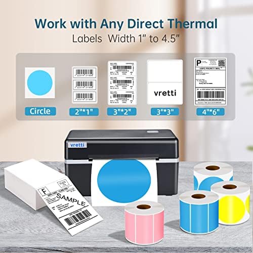 vretti Thermal Label Printer, Bluetooth 4x6 Shipping Label Printer, 152mm/s Desktop Barcode Printer Machine Shipping Packages, Small Business, Amazon, Ebay, Etsy, Shopify, and FedEx on Windows& Mac
