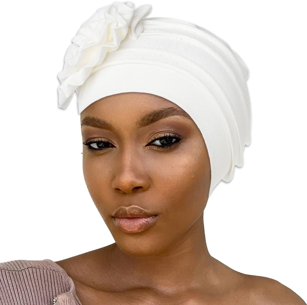 Women Turban Flower Headband Elastic Cap Pre-Tied Scarf Bonnet Beanie Headwrap Hats