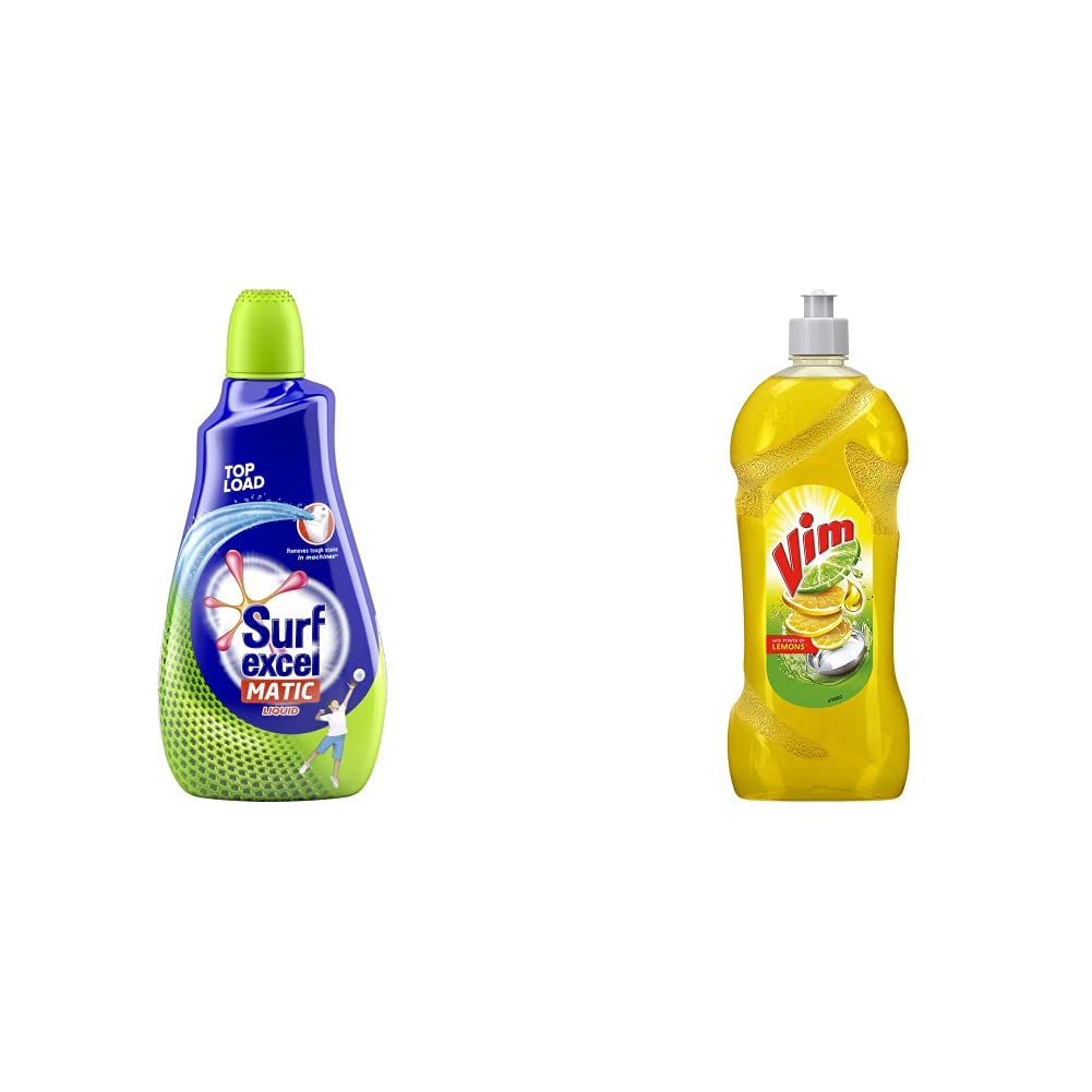 Surf Excel Matic Top Load Liquid Detergent - 1.02L & Vim Dishwash Gel, Lemon, 750 ml Combo
