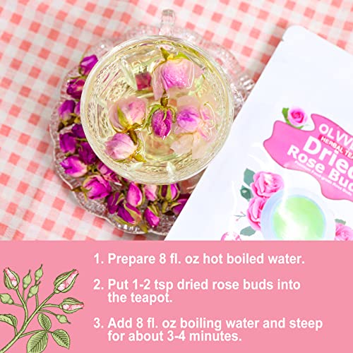 Image of Olvvla - Dried Rose Bud For Fragrant Herbal Tea, 3.52oz /100g | Natural pink rosebud flowers with delicate sweet and refreshing aroma, for tisane and decorative desserts