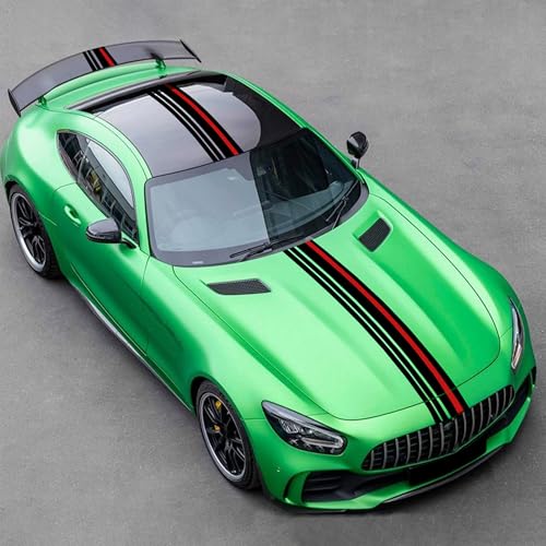 Image of TOMALL 2-Pc 85.8''x7'' Vinyl Racing Stripe Decals Sets for Car Hood Roof Trunk Auto Sports Stripe Graphics Modified Stickers for Vehicle SUV Off-Road DIY Exterior Decoration Accessories (Black /Red)