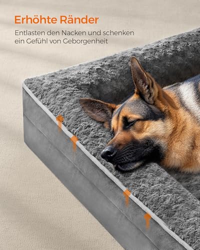 Feandrea Orthopädisches Hundebett für große Hunde, wasserdichtes Hundesofa mit abnehmbarem Plüsch-Bezug, 122 x 85 x 16 cm, schiefergrau PGW254G02