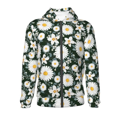 White Daisies and Bee Kid Hoodies Boys Zip Up Sweatshirts Girls Pullover with Pocket2