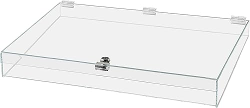 Vitrina de acrílico con cerradura con llaves, 24 x 18 x 3.75 pulgadas, bandeja rectangular transparente para encimera con tapa para ferias