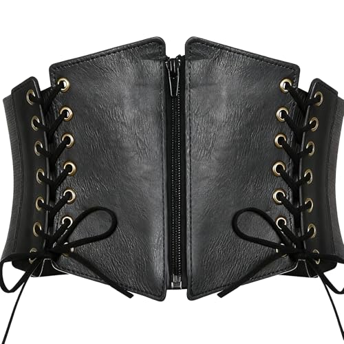BOUTIKS Schwarzes Korsett Damen für Piraten & Catwoman - Corsage mit Taillenbetonung (60-80cm Taillenumfang) - Vielseitiges Corset für Halloween Karneval & Cosplay
