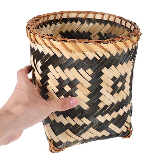 Image of Bamboo Woven Trash Can, Rattan Garbage Bin Wicker Laundry Basket Round Waste Basket Rubbish Storage Container Waste Paper Bin Plant Flower Pot for Under Desk Office