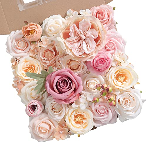 Combo de flores artificiales para manualidades, ramos de boda, centros de mesa, baby shower, decoración del hogar (color rosa champán)