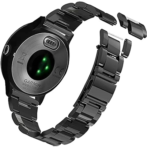 Ahayo Stainless Steel Watch Strap for Garmin Venu 2 Plus / Venu Sq , 20mm Quick Release No Tool Needed Adjustable Length Metal Wrist Band for Garmin Vivoactive 3, Vivomove Sport (Black) Cover