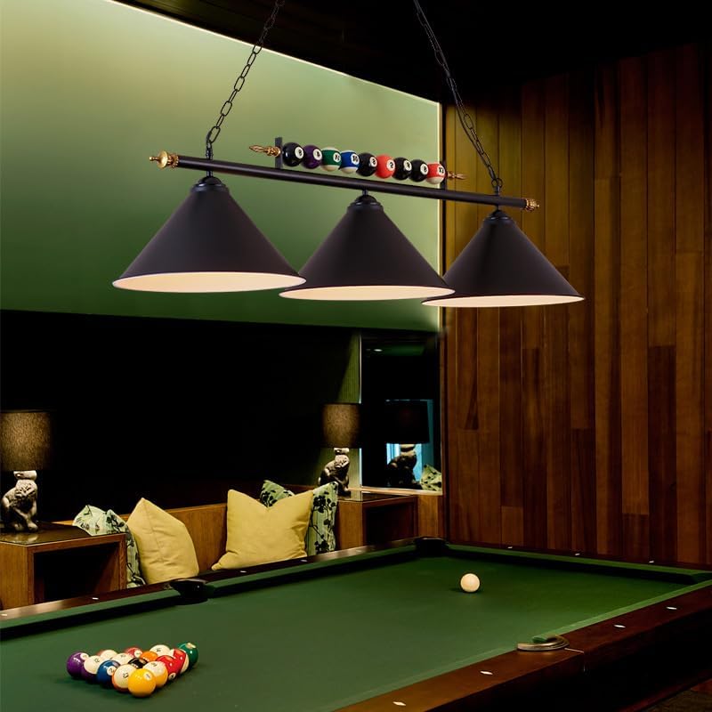 Miniatura 6 de Lámpara de mesa de billar de 3 luces, iluminación colgante retro vintage para isla de cocina, lámpara industrial moderna de pantalla negra mate,