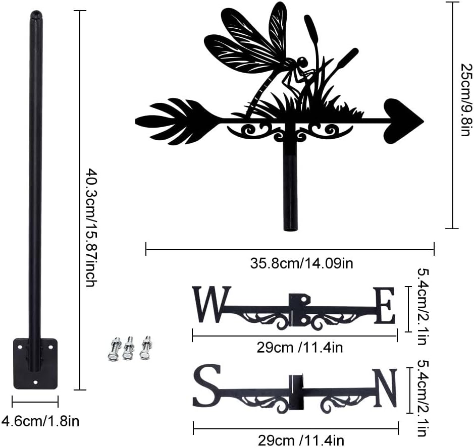 SUPERDANT Dragonfly Weather Vane Dragonfly on Grass Weathervanes Black Metal Wind Vanes Wind Vanes for Outside Weathervane for Farmhouse Garden Outdoor Yard Roof Shed Paddock Decoration