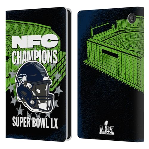 Seattle NFC 2026 Super Bowl LX Champions Étui Portefeuille en Cuir Amazon Fire 7 2022