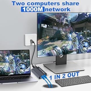 Switch Ethernet 2 Porte 1000Mbps, Splitter LAN RJ45 1 a 2 Gigabit Sdoppiatore Ethernet Con Cavo Type-C per Computer, Switch, Router,HUB,Set-top box, TV
