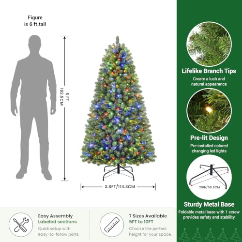 Image of 6FT Artificial Prelit Classic Christmas Tree with Remote Control,Timer