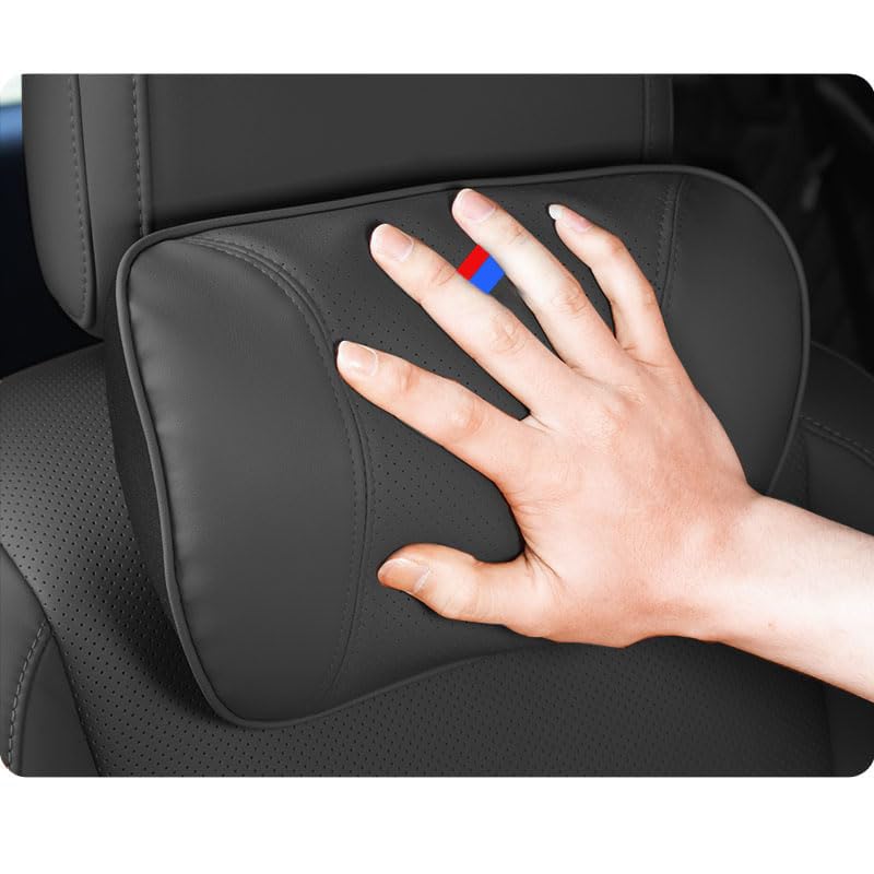 2 PCS Car Neck Pillow Compatible with BMW 1 2 3 4 5 6 7 Series X1 X2 X3 X4 X5 X6 X7 Accessories, Car Soft PU Leather Headrest Neck Support (B)