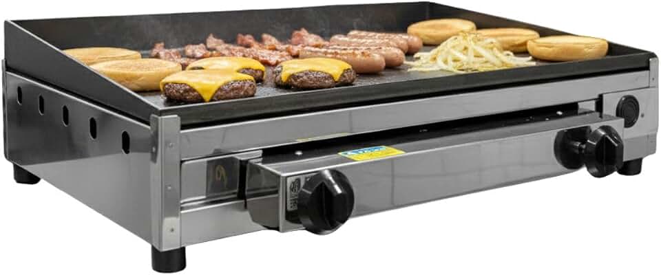 Chapa de Lanche Profissional Removível 60x40cm Base Inox | Gás Natural, Chapa Inclinada, Pés Antiderrapantes, Anti-empenamento, Queimadores Potentes