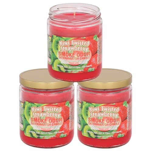 Smoke Odor Exterminator 13 oz Jar Candles Kiwi Twisted Strawberry, (3) Set of Three Candles.