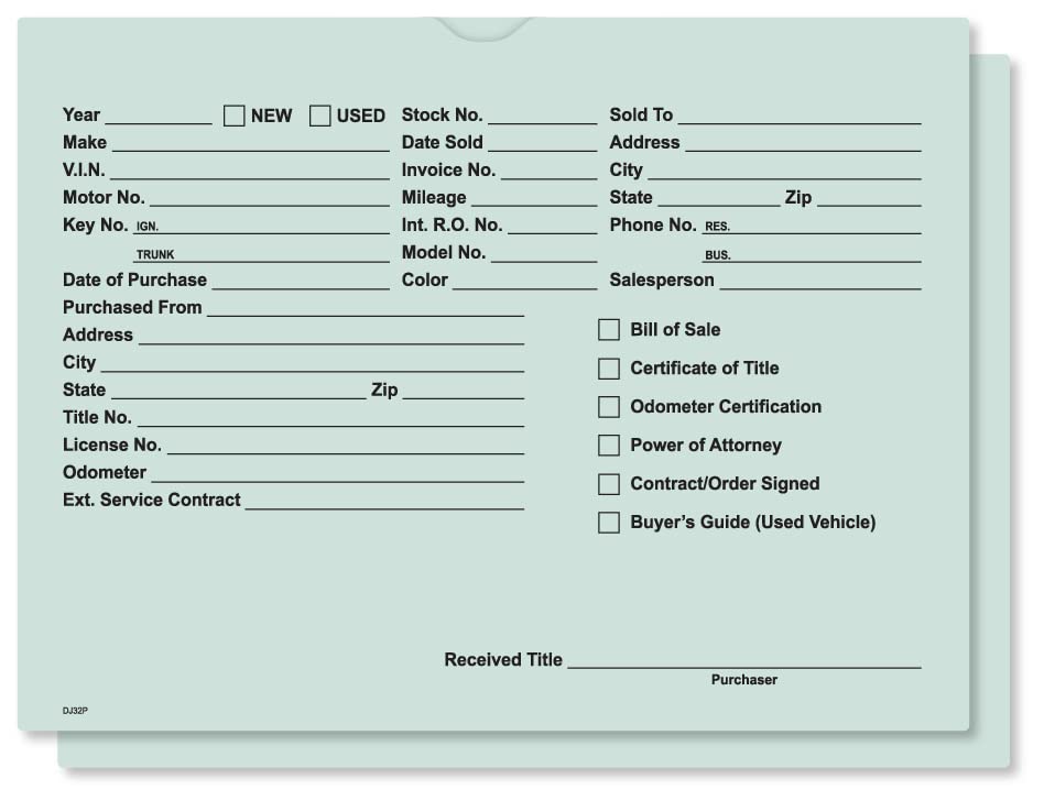 9" x 12" Vehicle Car Dealer Deal Jackets Envelopes 500 Pack - Green Printed