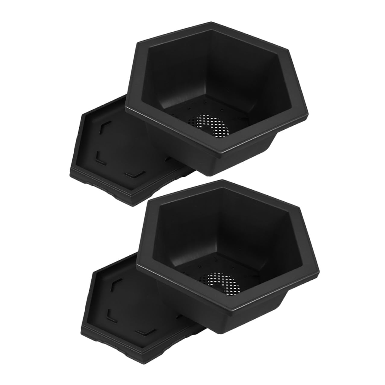 Pots hexagonaux en plastique pour orchidées avec plateau, lot de 2