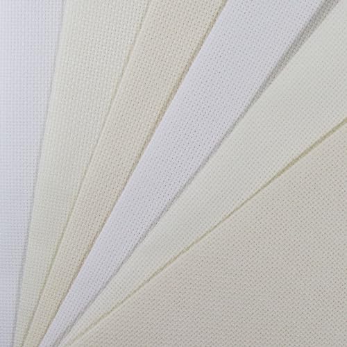 Image of KCS 4 /6 pc of 12 inch x 18 inch 30cmx45cm 16CT Counted Cotton Aida Cloth Cross Stitch Fabric (White+Antique White+Cream, 6 pc)