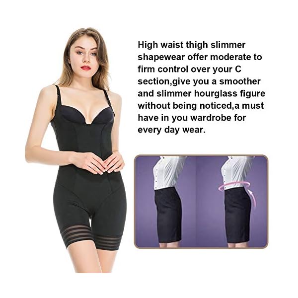 Waist Trainer Body Shaper,Vvarschi women’s thigh slimmer Tommy Tuck shapewear,Health Lightweight Design Bodyshaper bodysuit,Open-Bra Romper Shapewear for Leggings Tights,Black Medium