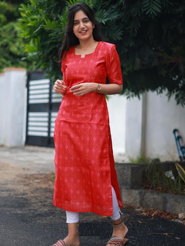 Image of Sun Fashion And Lifestyle Women's Red Chanderi Stitched Printed Kurti for Women