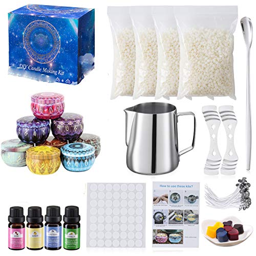 Doeek Candle Making Kit Supplies Beeswax DIY Craft Tools Including Candle Make Pouring Pot Candle Wicks Wicks Sticker Beeswax Candles tins and SpoonEssential oil*4(A)