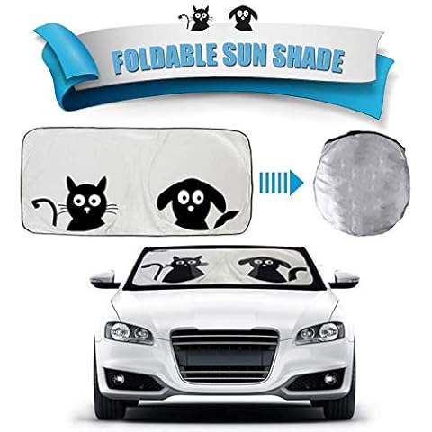 Window Shades for Car,2win2buy Folding Windshield Sun Shade Black Silver Auto One Piece, Pop-up Design Car Sunshade. Reflective Silver Nylon Car Windshield Front Windscreen Cover