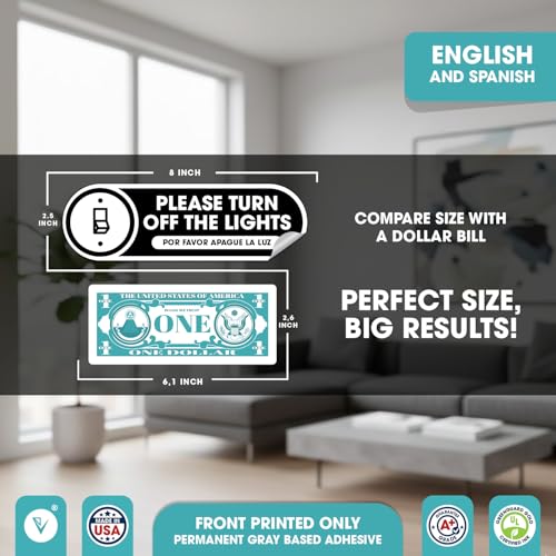 Image of Bilingual Turn Off The Lights Stickers | 2 Pack Please Turn Off Light Stickers | Permanent Matte Vinyl | English and Spanish (Large)