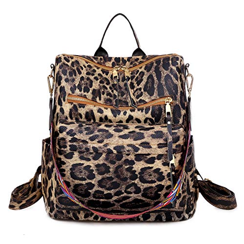 Backpack Purse for Women Girls School Work Daily Travel Daypack Anti Theft Fashion Leather Backbag (brown leopard)