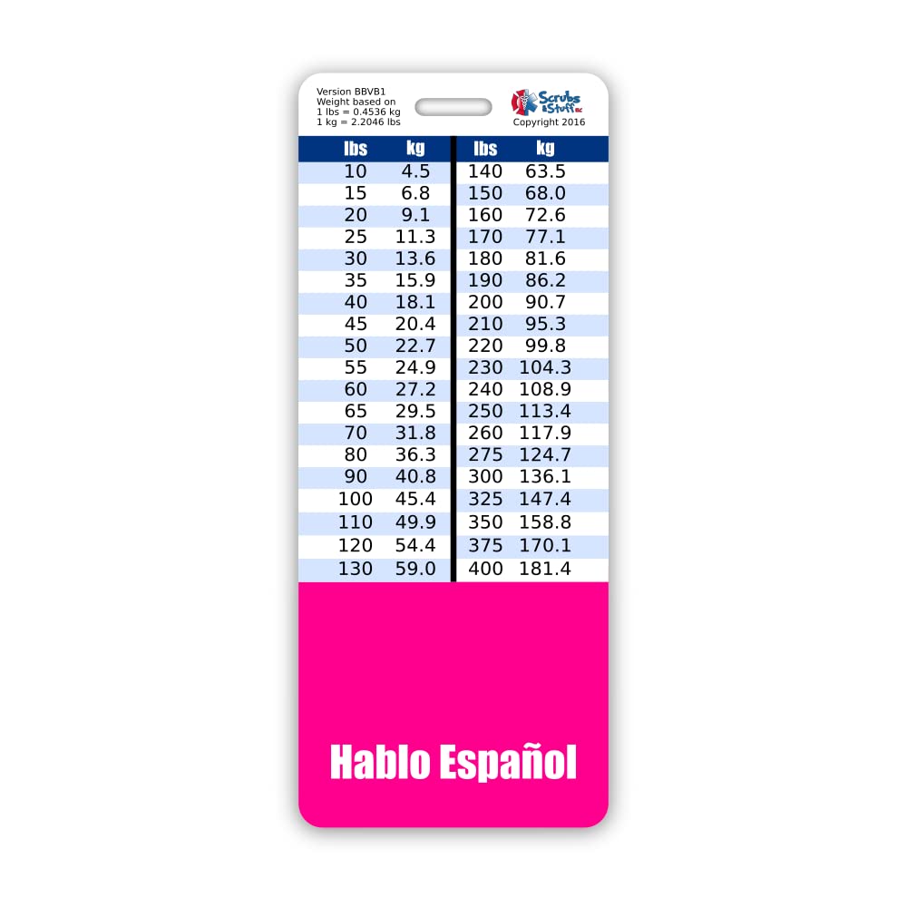 Hablo Español (I Speak Spanish) Badge Buddy Vertical w/Height & Weight Conversion Charts (Oversized, Pink)