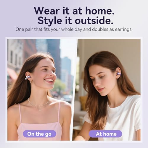Kinglucky Open-Ear Clip-On Earbuds with Jewelry Bow Earrings, Purple — view 5