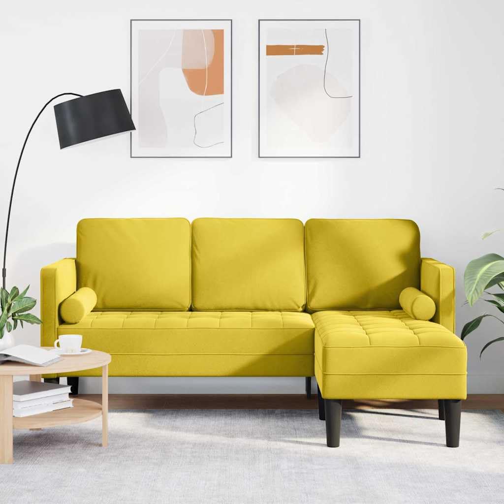 Zestaw sof żółtych z poduszkami z poliestru, nowoczesna sofa narożna 173 x 131 x 67 cm, 3-osobowy zestaw tapicerowany z aksamitnymi podłokietnikami, modułowy i trwały, do salonu, biura i