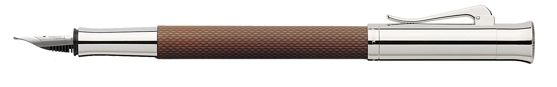 Graf von Faber-Castell 146521 Estilográfica Guilloche, coñac F | Cuerpo de resina noble con acabado guilloché, plumín de oro de 18 quilates y piezas metálicas rodiadas