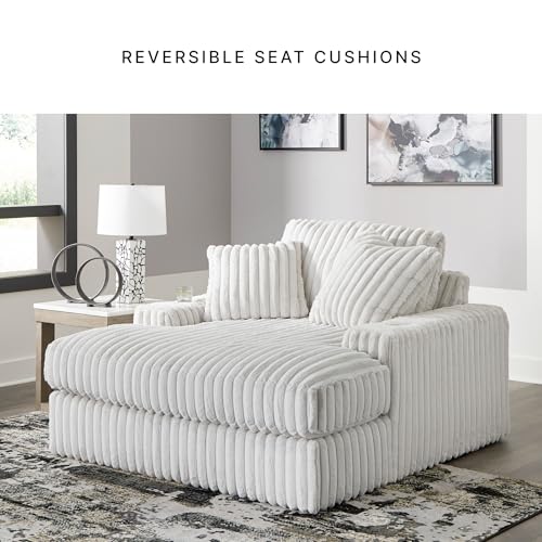 Image of Signature Design by Ashley Oversized Chaise Lounge Chair, Alloy Light Gray | Jumbo cord velvet fabric with USB & cup holders, 64-in wide oversized profile, Media room lounge, Stupendous Series