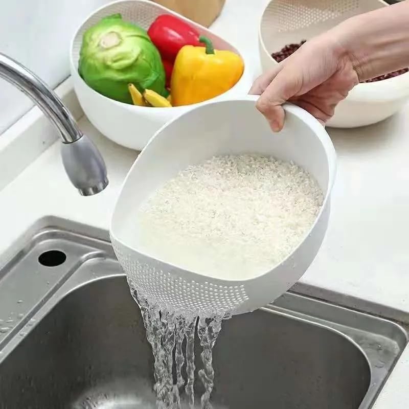 Miniatura 2 de Colador de plástico para arroz, cesta de drenaje de cocina con asas, colador de cuenco de arroz, colador, cesta de drenaje, herramientas de cocina