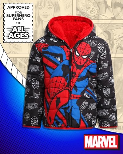 Marvel Spider-Man Boys Puffer Jacket - Reversible Quilted Puffer Coat with Sherpa Fleece Lining Jacket for Boys (Size: 2T-20)2