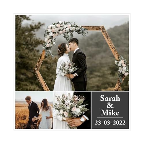 Image of Personalized Gift Canvas Print With 3 Images And Texts, Your Photo Collage Customized Gift For Couple Anniversary, Gift for Couple, Birthday Gift, Wedding, Home Decor (13x13 Inch, White)