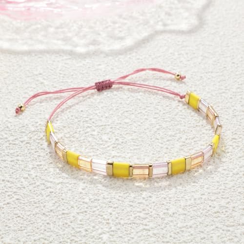 Image of KELITCH Colorful Tila Beaded Bracelets Women Strand Friendship Bracelet Handmade New Link Cuff Bracelets