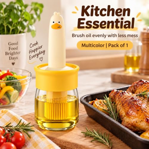 Image of Oil Dispenser Bottle with Silicone Basting Brush - 200 ml Duck Style Oil Jar for Cooking, BBQ, Baking and Air Fryer | BPA Free, Heat Resistant up to 230 C